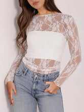 Mesh Floral Lace Long Sleeve T-Shirt OutfitFlow